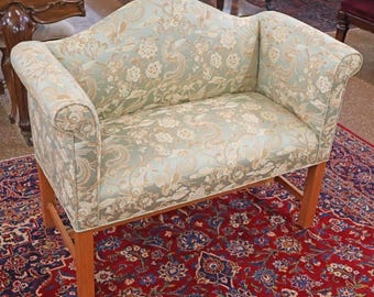 Petite George III Style Floral Green Damask Style Hump back Bench Settee