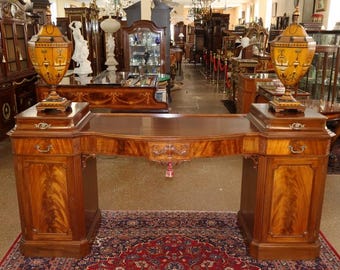 Late 19th Century English Mahogany Buffet Server Sideboard With Adam Style Urns