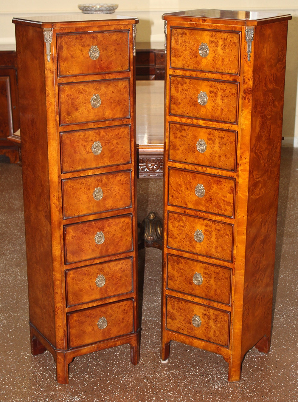 Great Pair Tall Burled Walnut French Lingerie Chests Dressers Etsy