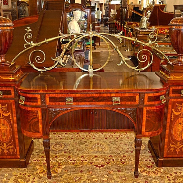 19th Century English Mahogany & Satinwood Inlaid Sideboard With Knife Boxes