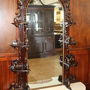19th Century Rosewood Figural Etagere Pier Mirror Attr Mitchell & Rammelsberg