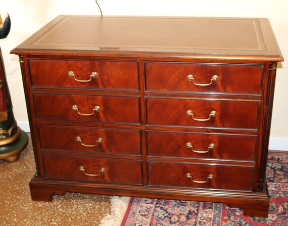 Gorgeous Leather Top Gold Embossed 4 Drawer Horizontal File Etsy