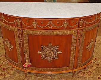 John Widdicomb Adam Style Faux Marble Walnut Demilune Commode Buffet Server