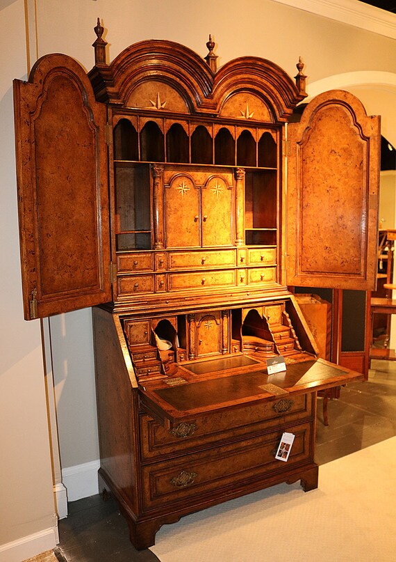 Best Custom Tombstone Mirrored Queen Anne Secretary Desk W Leather Hideaways