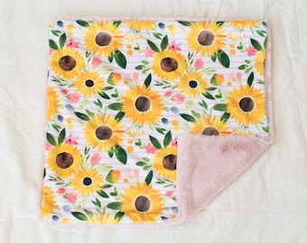 Sunflower lovey; cozy baby blanket; spring flower security blanket; baby shower gift