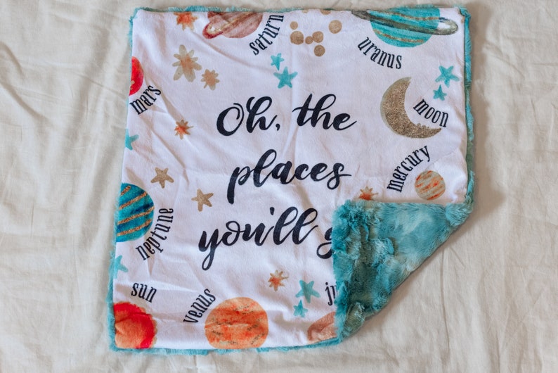 Oh the places you'll go blanket Dr. Seuss baby blanket outer space blanket baby lovey image 2