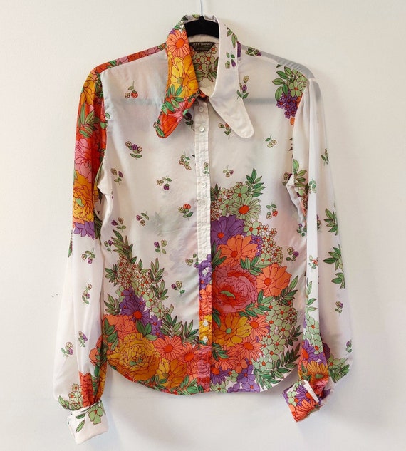Brazil's Joyful Spirit Colorful Unique Print Balloon Sleeve Button Shirt
