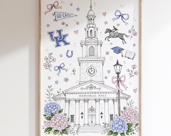 Whimsical University of Kentucky Memorial Hall Print | UK Campus Wall Art | Kentucky Graduation Gift | Sorority Dorm Decor | Lexington KY