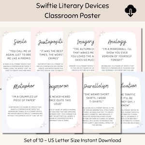 Literary Devices Posters (set of 10), Swift inspired Classroom decor, middle school classroom, high school classroom, Neutral
