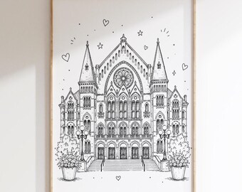 Whimsical Cincinnati Music Hall Print | Cincinnati Wall Art | Music Hall Illustration | Ohio Landmark Art | Digital Download | Printable