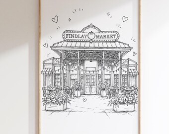 Whimsical Findlay Market Print | Cincinnati Wall Art | Findlay Market Illustration | Cincinnati Ohio Decor | Digital Download | Housewarming