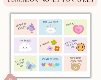 Lunch Box Notes for Kids, Lunchbox Notes For Girls, Positive Affirmations, Encouraging Notes For Kids, Instant Download Lunch notes