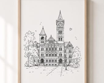 Samford Hall Auburn University Doodle Print | Auburn University Wall Art | Auburn Graduation Gift | Dorm Room Decor | Incoming Freshman