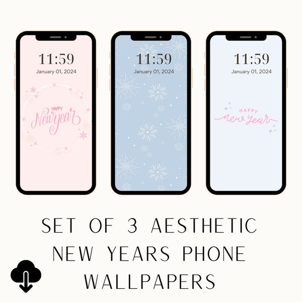 Set Of 3 Aesthetic New Years Eve Phone Wallpapers Aesthetic Holiday, Cute New Years Background, Winter Wallpaper iPhone, Instant Download