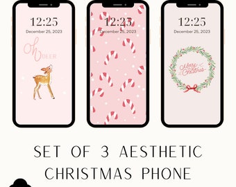 Set Of 3 Aesthetic Christmas Phone Wallpapers Girly Holiday, Clean Girl Christmas Background, Winter Wallpaper iPhone, Instant Download