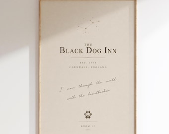 The Black Dog Inn Vintage Hotel Print | Literary Inspired Wall Art | Moody English Inn Decor | Neutral Printable Wall Art | Digital Download