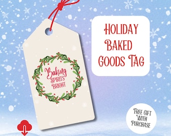 Baking Spirits Bright Cookie Tag, Printable Christmas Tag, Baked Goods Holder, Christmas Tag, classroom favor candy tag