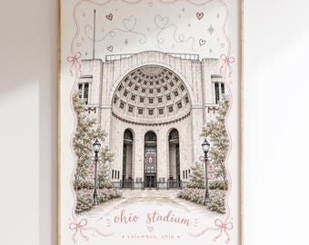 Ohio Stadium Print | Ohio State Stadium Wall Art | Columbus Ohio Decor | Whimsical College Sketch | Buckeye Gift | Digital Download