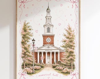 University of Kentucky Memorial Hall Print | UKY Dorm Decor | Sorority Room Decor | Whimsical Pink Campus Art | Kentucky Graduation Gift
