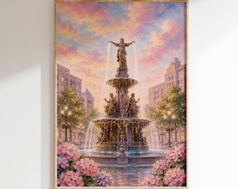 Cincinnati Fountain Square Print | Cincinnati Wall Art | Ohio Pastel Painting | Fountain Square Decor | Cincinnati Gift | Digital Download