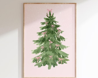 Coquette Christmas Tree Print with Bows, Girly Christmas, Love Shack Christmas Tree, Digital Download, Preppy Christmas, Dopamine Christmas