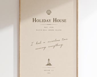 Holiday House Vintage Hotel Print | Coastal Rhode Island Wall Art | Old Money Beach Decor | Literary Inspired Printable | Digital Download