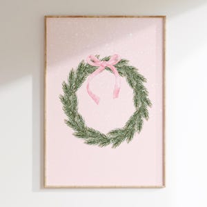 Coquette Wreath With Bows Print, Girly Christmas, Love Shack Christmas, Digital Download, Dorm Holiday, Dopamine Christmas, Pastel Pink xmas