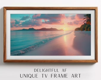 Summer Beach Frame TV Art, Painting Digital Art, Frame TV Art, Samsung TV, Ocean Tv, Tropical art, Bora Bora Beach Artwork, Golden Hour Sky