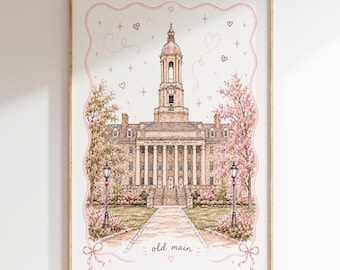 Penn State Old Main Print | Whimsical College Wall Art | Feminine Dorm Decor | Penn State Graduation Gift | Coquette Campus Art | Digital