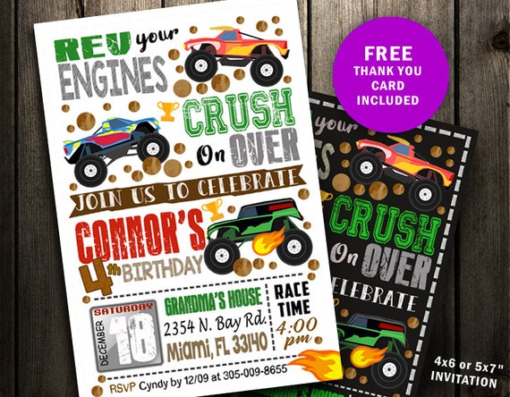 Monster Truck Invitation, Monster Truck Birthday Invitation, Truck Birthday Bash Invitation, chalkboard printable electronic document print image relating to Monster Truck Birthday Invitations Free Printable named Monster Truck Invitation, Monster Truck Birthday Invitation, Truck Birthday Celebration Invitation, chalkboard printable electronic report print