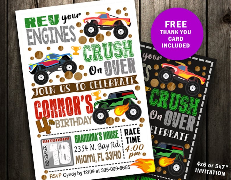 Monster Truck Invitation Monster Truck Birthday Invitation Etsy