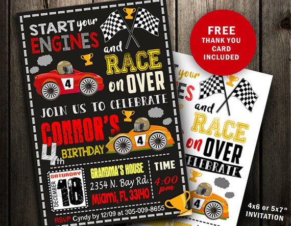 Race Car Birthday Invitations Race Car Invitation Race Car Etsy