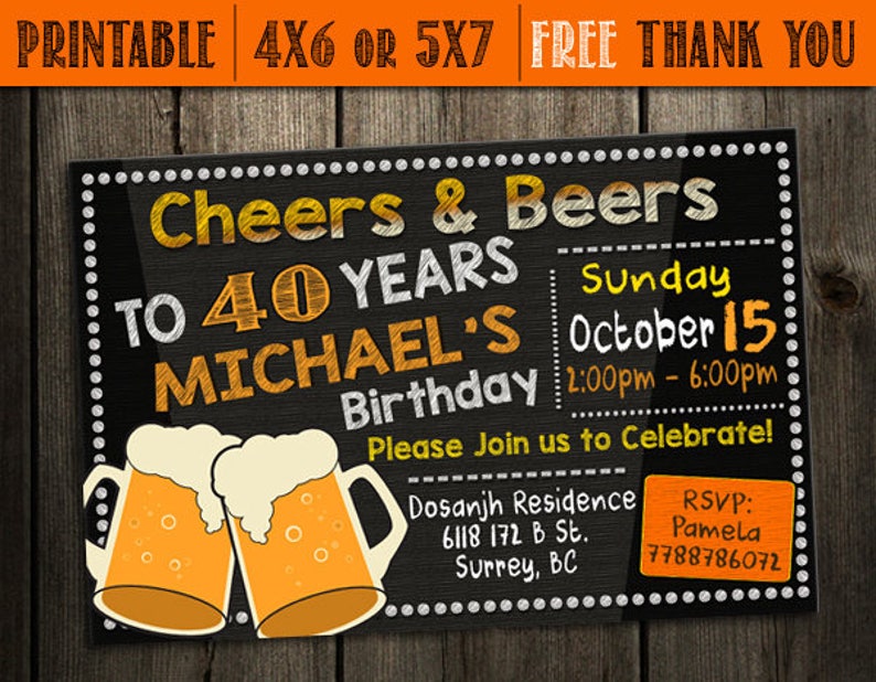 40th Birthday Invitation Cheers And Beers Invitation Etsy