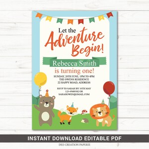 Woodland Birthday Invitation, Woodland Animal Birthday, Forest Animals, Woodland Party Invitation, Instant download