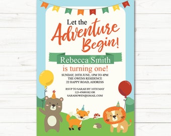 Woodland Birthday Invitation, Woodland Animal Birthday, Forest Animals, Woodland Party Invitation, Instant download