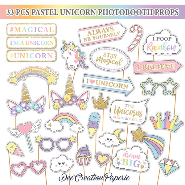 Printable Unicorn Party, Photo Booth Props, Unicorn Birthday,  magical Unicorn, Unicorn Props, Unicorn Baby Shower, Unicorn Photo Props, PDF