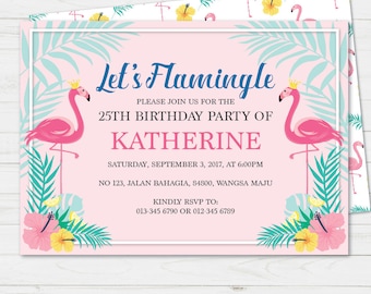 Pink Flamingo invitation | Bachelorette Invite| Birthday Invite | Bridal Shower Invitation | Let's Flamingle | Summer Invite | Beach party