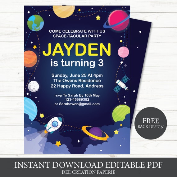 Outer Space Kids Birthday Invitations Solar System Kids Birthday Space Birthday Invitation Planet Birthday Rocket Ship Instant Download