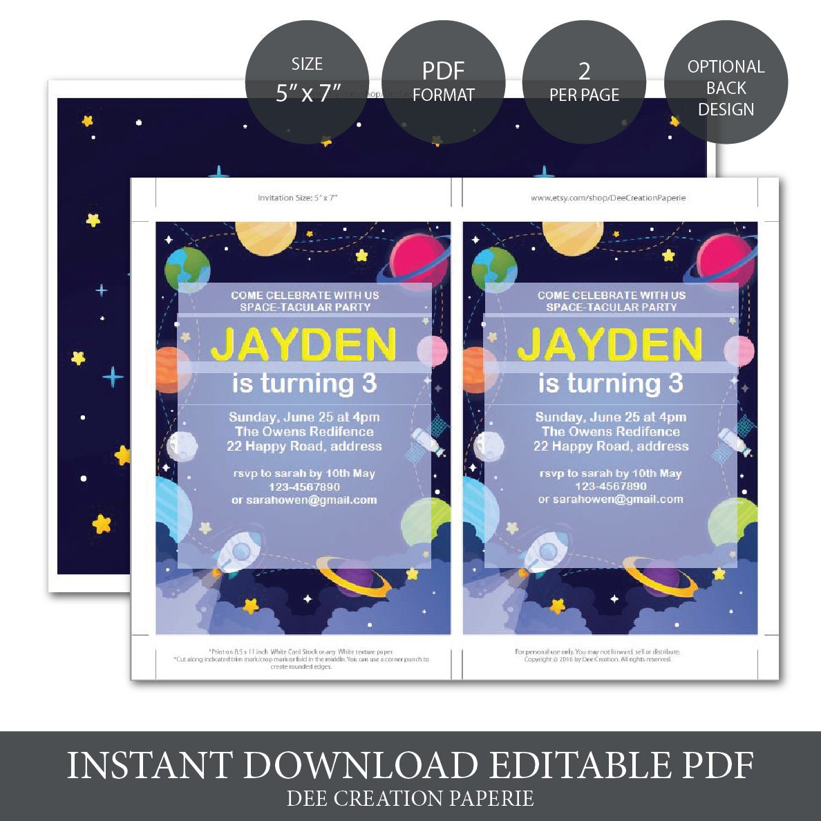 Outer Space Kids Birthday Invitations, Solar System Kids Birthday ...