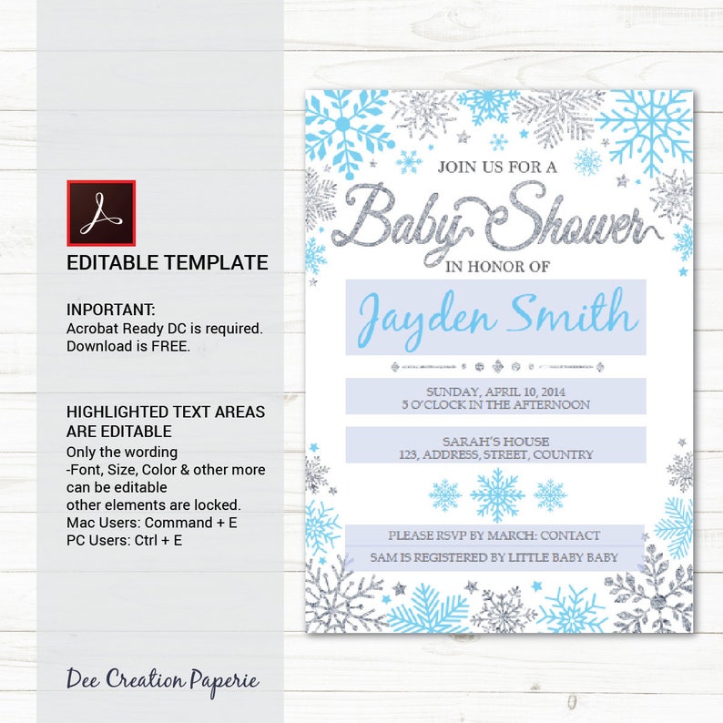 Printable Winter Baby Shower Invitation Baby Shower Invite Etsy