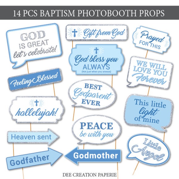 Printable Blue and Silver Baby boy baptism Photobooth Props -Christening Photo Booth Props -Boy Baptism, Instant Download (part 2)