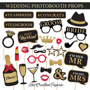 Printable Wedding Photobooth Props - Glam Wedding Photo Booth Props - Bachelorette Party Props -  Instant Download