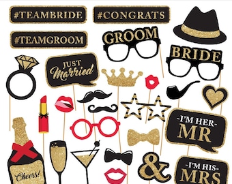 Printable Wedding Photobooth Props - Glam Wedding Photo Booth Props - Bachelorette Party Props -  Instant Download