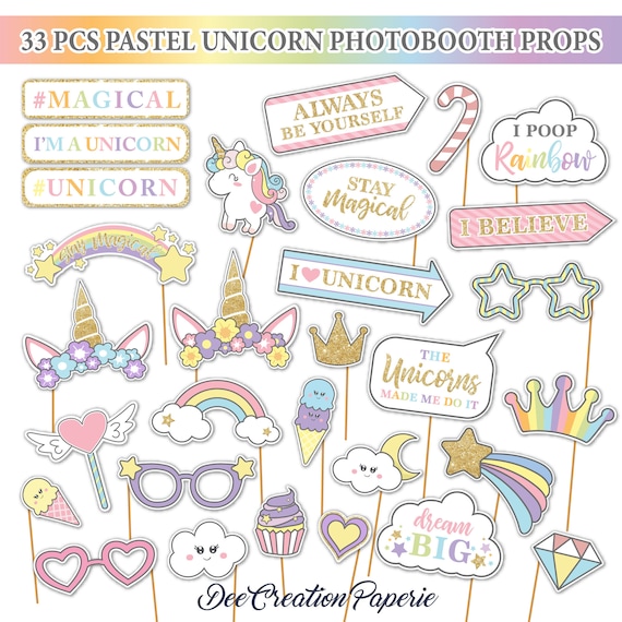 Printable Unicorn Party Photo Booth Props Birthday Magical Baby Shower Pdf