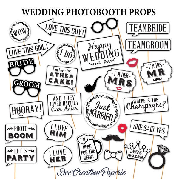 Printable Wedding Photobooth Props - speech bubble photobooth props -  Instant Download - Wreath props - Retro Kraft - Party Printable Prop