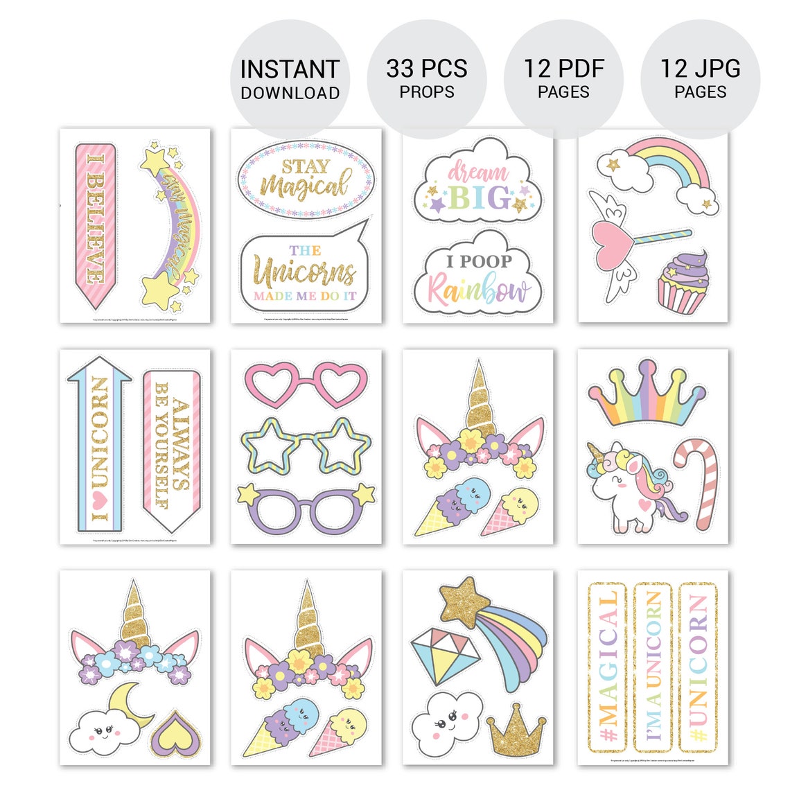 Printable Unicorn Party, Photo Booth Props, Unicorn Birthday, Magical ...