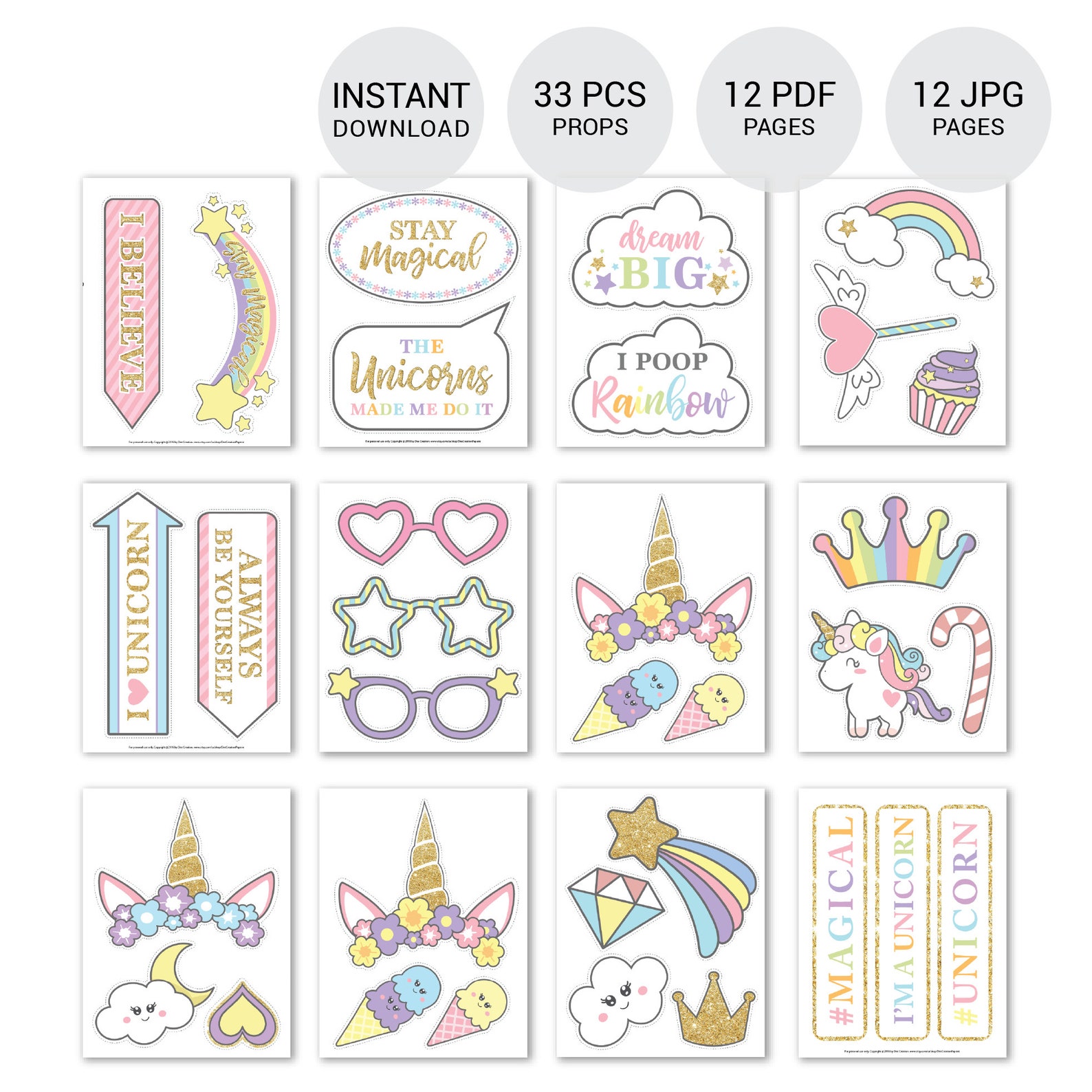 Printable Unicorn Party, Photo Booth Props, Unicorn Birthday, Magical Unicorn, Unicorn Props ...