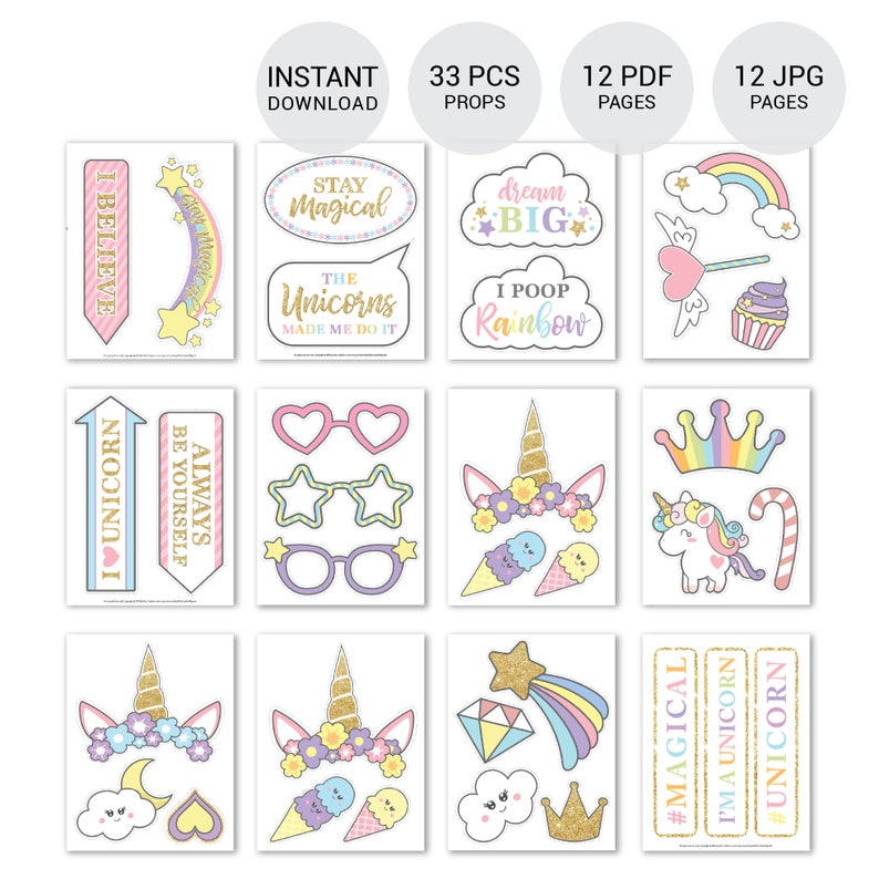 PDF Unicorn Photo Props Printable Unicorn Party Unicorn Baby Shower pdf-unicorn-photo-props-printable-unicorn-party-unicorn-baby-shower