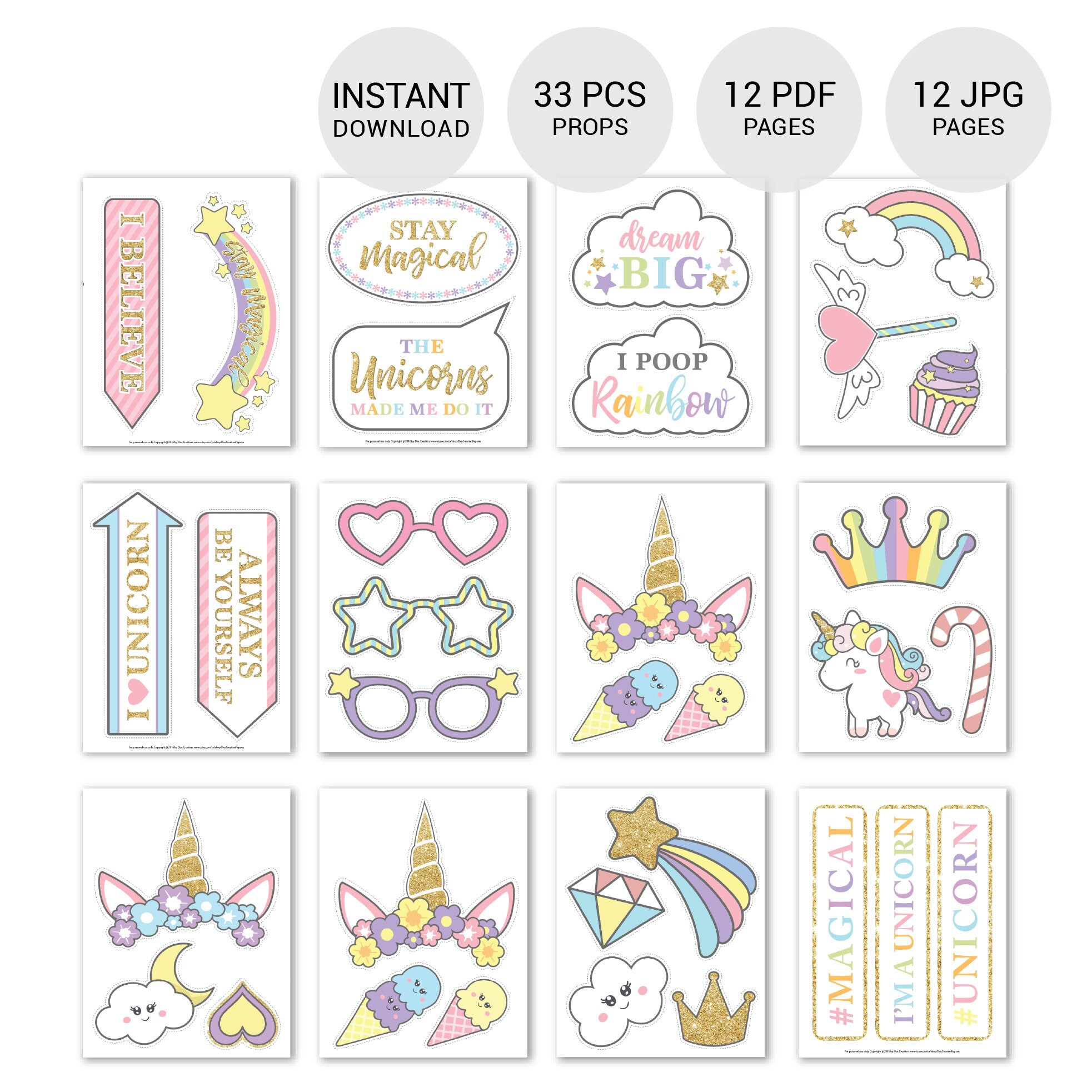 Printable Unicorn Party, Photo Booth Props, Unicorn Birthday, Magical ...