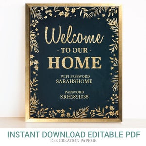 Gold Glitter Floral Wifi Password Welcome to Our Home  | Internet sign | Guest Wifi | Editable Sign | Password printable | Instant Download